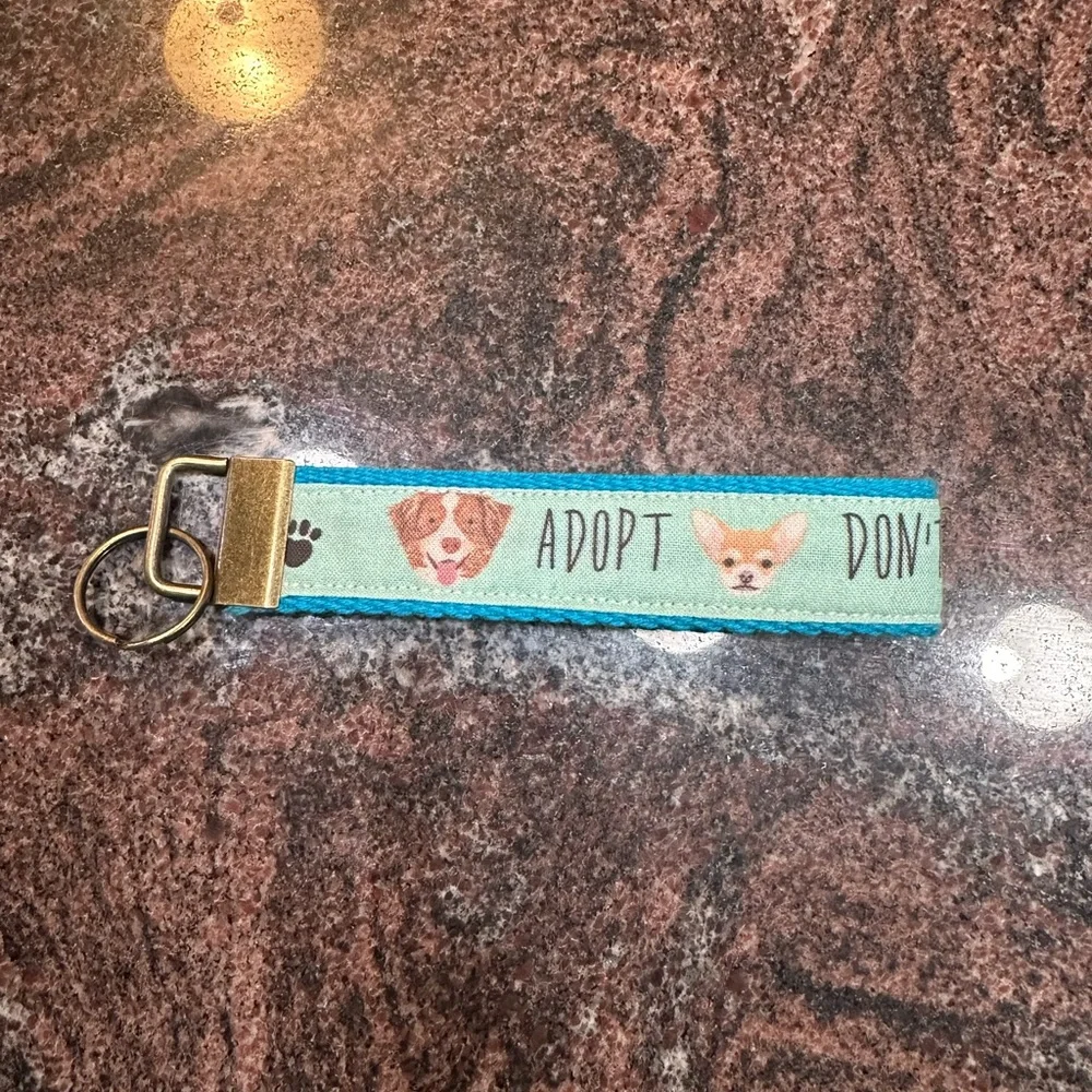 Handmade Adopt Don’t Shop wristlet key fob keychain